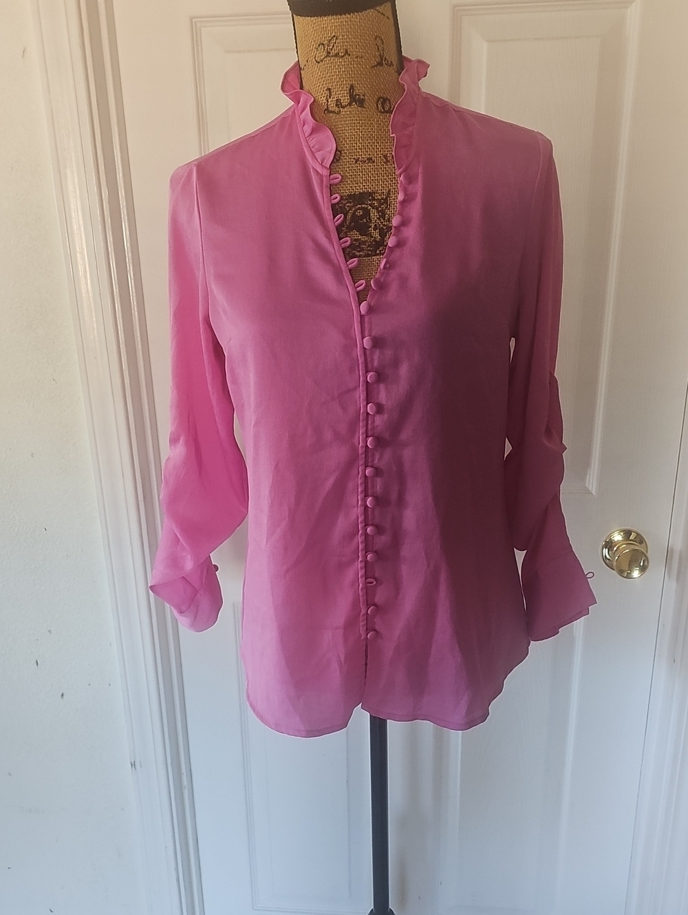 Express Hot Pink Ruffle-Trim Button Front Blouse